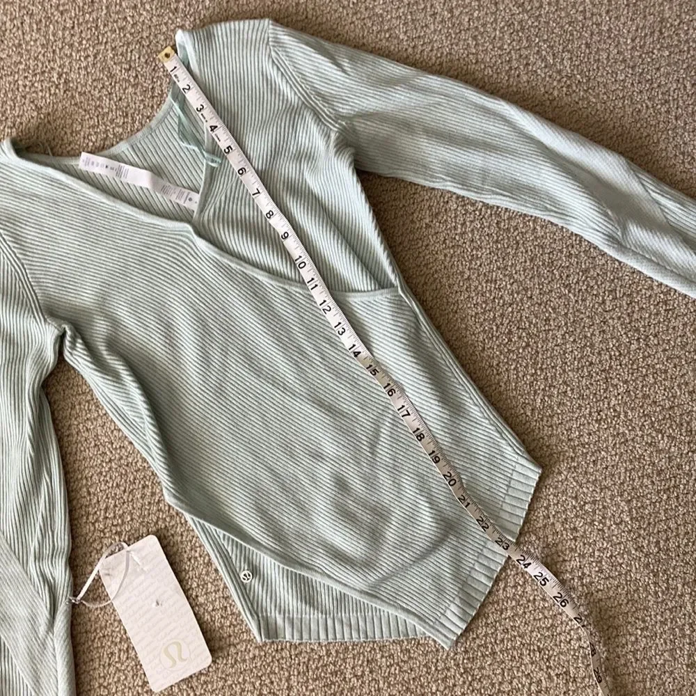 LULULEMON Wrap it Back Sweater Sea Breeze Green Cashmere Knit Top Reversible 4